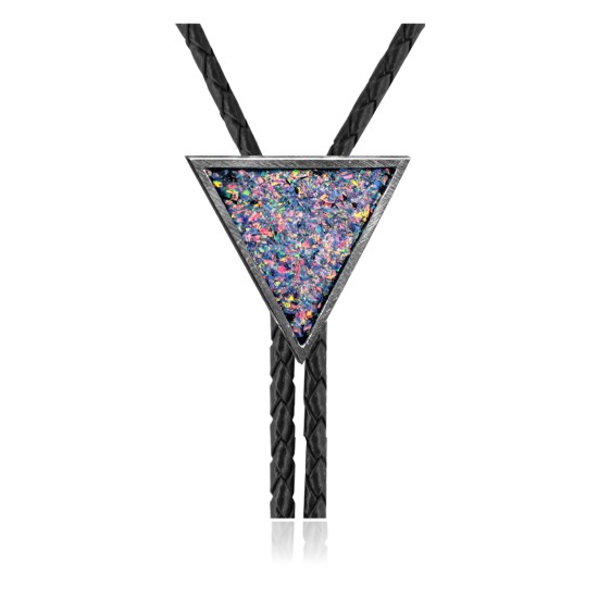 Arrowhead .925 Sterling Silver Certified Authentic Handmade Navajo Native American Chip Inlay Opal Bolo Tie 34329