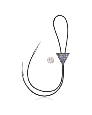 Arrowhead .925 Sterling Silver Certified Authentic Handmade Navajo Native American Chip Inlay Opal Bolo Tie 34329