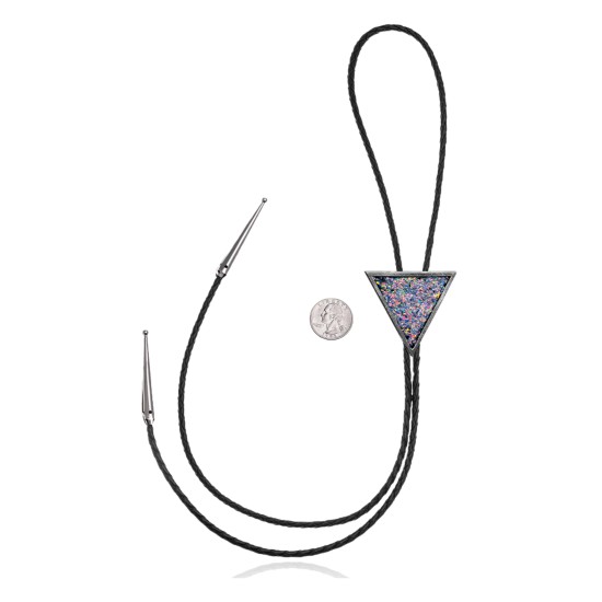 Arrowhead .925 Sterling Silver Certified Authentic Handmade Navajo Native American Chip Inlay Opal Bolo Tie 34329