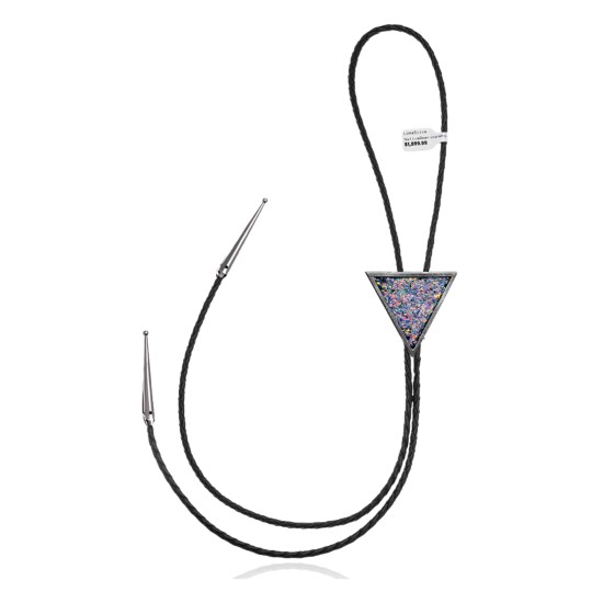 Arrowhead .925 Sterling Silver Certified Authentic Handmade Navajo Native American Chip Inlay Opal Bolo Tie 34329