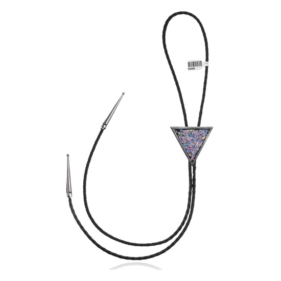 Arrowhead .925 Sterling Silver Certified Authentic Handmade Navajo Native American Chip Inlay Opal Bolo Tie 34329