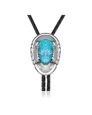 Feather .925 Sterling Silver Certified Authentic Handmade Navajo Native American  Natural Turquoise Bolo Tie 34331