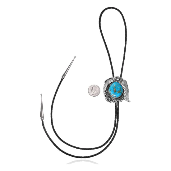Flower Feather .925 Sterling Silver Handmade Navajo Native American Natural Turquoise Bolo Tie 34332 Flower Feather .925 Sterling Silver Handmade Navajo Native American Natural Turquoise Bolo Tie 34332