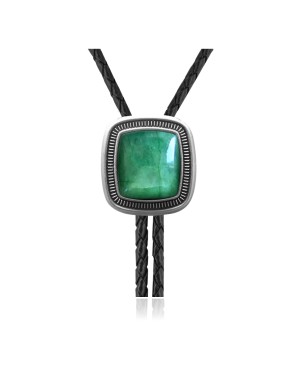 Sun .925 Sterling Silver Certified Authentic Handmade Navajo Native American Natural Turquoise Bolo Tie 34336