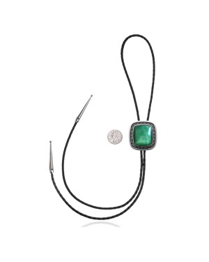 Sun .925 Sterling Silver Certified Authentic Handmade Navajo Native American Natural Turquoise Bolo Tie 34336