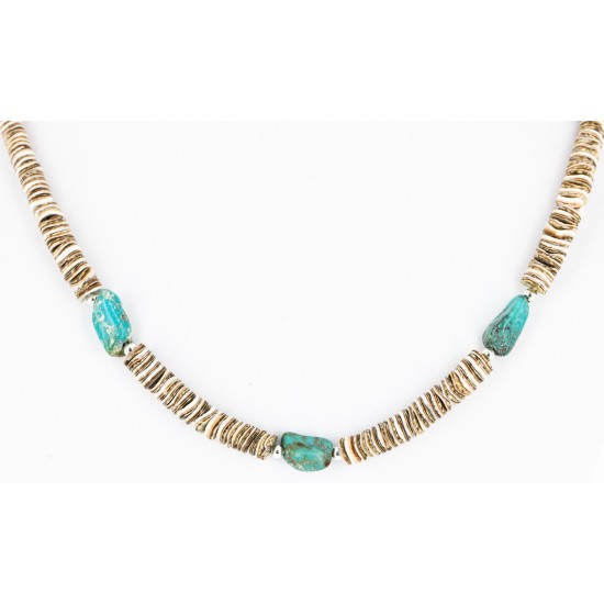 Certified Authentic Navajo .925 Sterling Silver Graduated Heishi and Spiny Oyster Turquoise Native American Necklace 16059