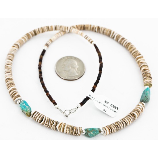 Certified Authentic Navajo .925 Sterling Silver Graduated Heishi and Spiny Oyster Turquoise Native American Necklace 16059