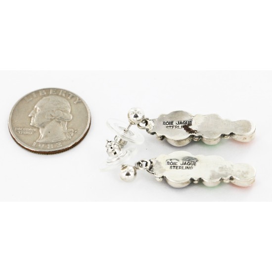 Certified Authentic Handmade Navajo .925 Sterling Silver Dangle Natural Sugilite Gaspeite Spiny Oyster Native American Earrings 27165-3