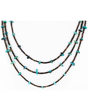 Certified Authentic 3 Strand Navajo .925 Sterling Silver  Turquoise Native American Necklace 16058