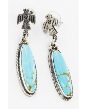 Certified Authentic Eagle Handmade Navajo .925 Sterling Silver Dangle Native American Earrings Natural Turquoise 27173