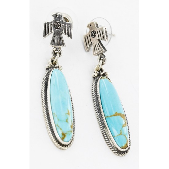 Certified Authentic Eagle Handmade Navajo .925 Sterling Silver Dangle Native American Earrings Natural Turquoise 27173