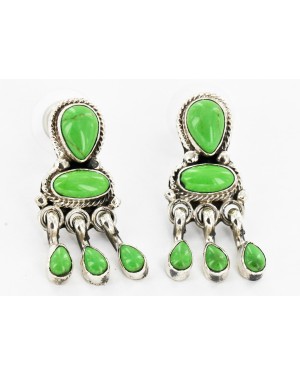 Certified Authentic Handmade Navajo .925 Sterling Silver Dangle Native American Earrings Natural Gaspeite 27166-4