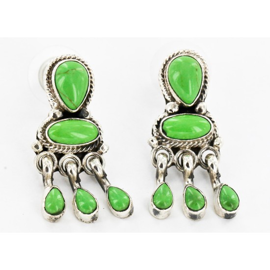 Certified Authentic Handmade Navajo .925 Sterling Silver Dangle Native American Earrings Natural Gaspeite 27166-4