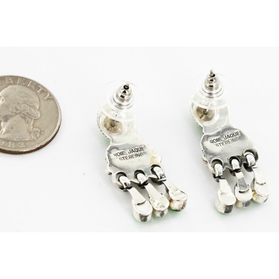 Certified Authentic Handmade Navajo .925 Sterling Silver Dangle Native American Earrings Natural Gaspeite 27166-4