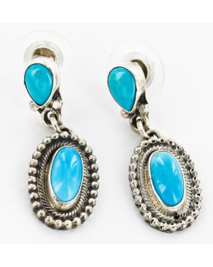 Certified Authentic Handmade Navajo .925 Sterling Silver Dangle Native American Earrings Natural Turquoise 27167-2