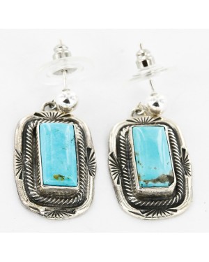 Certified Authentic Handmade Navajo .925 Sterling Silver Dangle Native American Earrings Natural Turquoise 27167-3