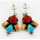 Certified Authentic Handmade Navajo .925 Sterling Silver Natural Turquoise Coral Spiny Oyster Native American Dangle Earrings 27166-1