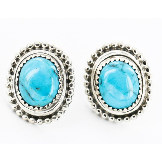 Certified Authentic Handmade Navajo .925 Sterling Silver Stud Native American Earrings Natural Turquoise 27167-6