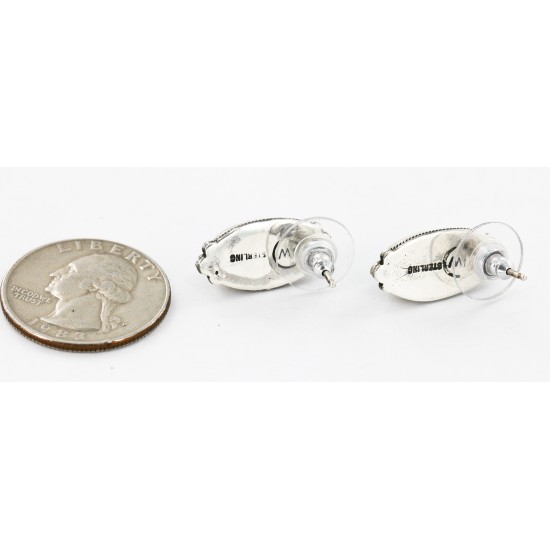 Certified Authentic Handmade Navajo .925 Sterling Silver Stud Native American Earrings Natural Turquoise 27168-2
