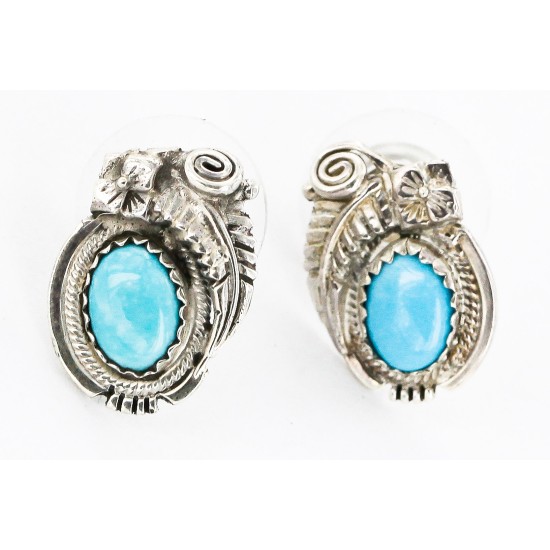 Certified Authentic Handmade Navajo .925 Sterling Silver Stud Native American Earrings Natural Turquoise 27169-1