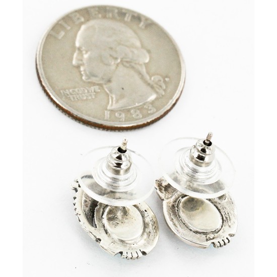 Certified Authentic Handmade Navajo .925 Sterling Silver Stud Native American Earrings Natural Turquoise 27169-1
