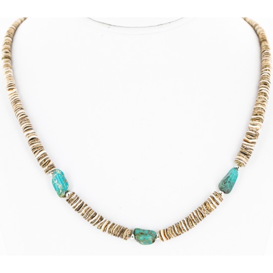 Certified Authentic Navajo .925 Sterling Silver Graduated Heishi and Spiny Oyster Turquoise Native American Necklace 16059