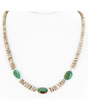 Certified Authentic Navajo .925 Sterling Silver Graduated Heishi and Spiny Oyster Turquoise Native American Necklace 16060