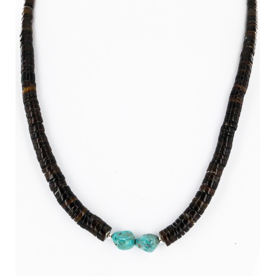 Certified Authentic Navajo .925 Sterling Silver Graduated Heishi and Turquoise Native American Necklace 16063