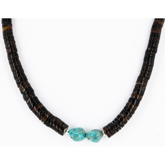 Certified Authentic Navajo .925 Sterling Silver Graduated Heishi and Turquoise Native American Necklace 16063
