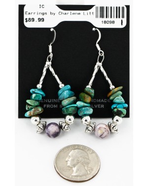 Certified Authentic Navajo .925 Sterling Silver Hooks Natural Turquoise and Jasper Native American Earrings 18098-1