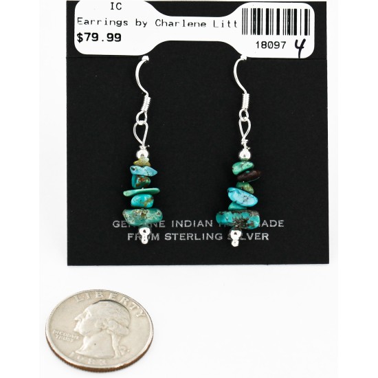 Certified Authentic Navajo .925 Sterling Silver Hooks Natural Turquoise Native American Earrings 18097-4