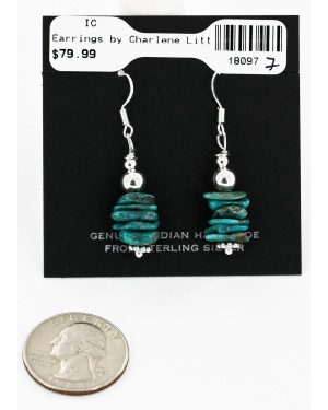 Certified Authentic Navajo .925 Sterling Silver Hooks Natural Turquoise Native American Earrings 18097-7