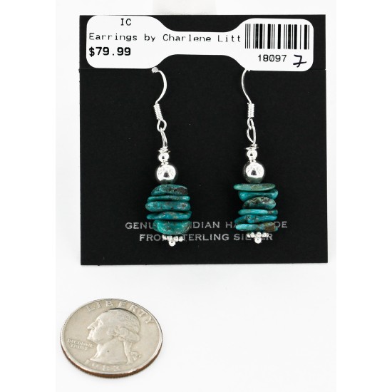 Certified Authentic Navajo .925 Sterling Silver Hooks Natural Turquoise Native American Earrings 18097-7