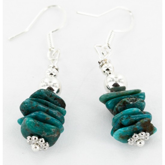 Certified Authentic Navajo .925 Sterling Silver Hooks Natural Turquoise Native American Earrings 18097-7