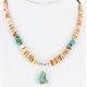 Certified Authentic Navajo .925 Sterling Silver Turquoise Turquoise Spiny Oyster and Graduated Heishi Native American Necklace 16061