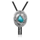 Leaf .925 Sterling Silver Handmade Navajo Native American Natural Turquoise Bolo Tie 34339