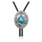 Leaf .925 Sterling Silver Certified Authentic Handmade Navajo Native American Natural Turquoise Bolo Tie 34339