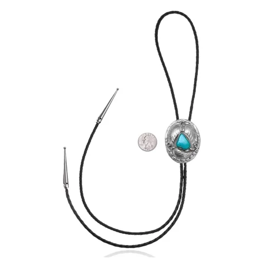 Leaf .925 Sterling Silver Handmade Navajo Native American Natural Turquoise Bolo Tie 34339 Leaf .925 Sterling Silver Handmade Navajo Native American Natural Turquoise Bolo Tie 34339