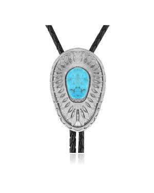 Sun .925 Sterling Silver Certified Authentic Handmade Navajo Native American Natural Turquoise Bolo Tie 34341