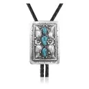 Flower Leaf .925 Sterling Silver Handmade Navajo Native American Natural Turquoise Bolo Tie 34344