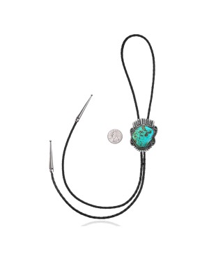 Swirl .925 Sterling Silver Certified Authentic Handmade Navajo Native American Natural Turquoise Bolo Tie 34345