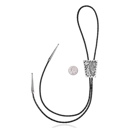 Cactus Mountain Wolf .925 Sterling Silver Handmade Navajo Native American Bolo Tie 34346 Cactus Mountain Wolf .925 Sterling Silver Handmade Navajo Native American Bolo Tie 34346