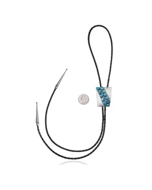 Handmade Certified Authentic Navajo .925 Sterling Silver Native American Natural Turquoise Bolo Tie 34347