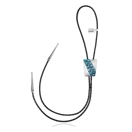 Handmade Navajo .925 Sterling Silver Native American Natural Turquoise Bolo Tie 34347 Handmade Navajo .925 Sterling Silver Native American Natural Turquoise Bolo Tie 34347
