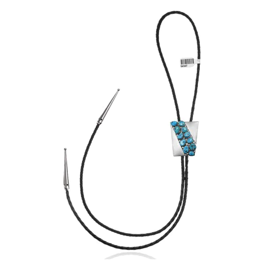 Handmade Navajo .925 Sterling Silver Native American Natural Turquoise Bolo Tie 34347 Handmade Navajo .925 Sterling Silver Native American Natural Turquoise Bolo Tie 34347