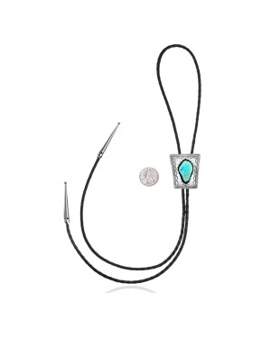 Wave .925 Sterling Silver Certified Authentic Handmade Navajo Native American Natural Turquoise Bolo Tie 34350