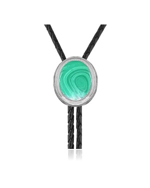 Swirl .925 Sterling Silver Certified Authentic Handmade Navajo Native American Natural Turquoise Bolo Tie 34352