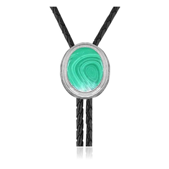 Swirl .925 Sterling Silver Certified Authentic Handmade Navajo Native American Natural Turquoise Bolo Tie 34352