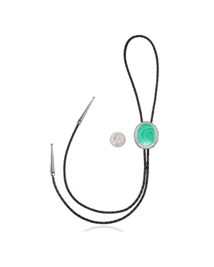 Swirl .925 Sterling Silver Certified Authentic Handmade Navajo Native American Natural Turquoise Bolo Tie 34352