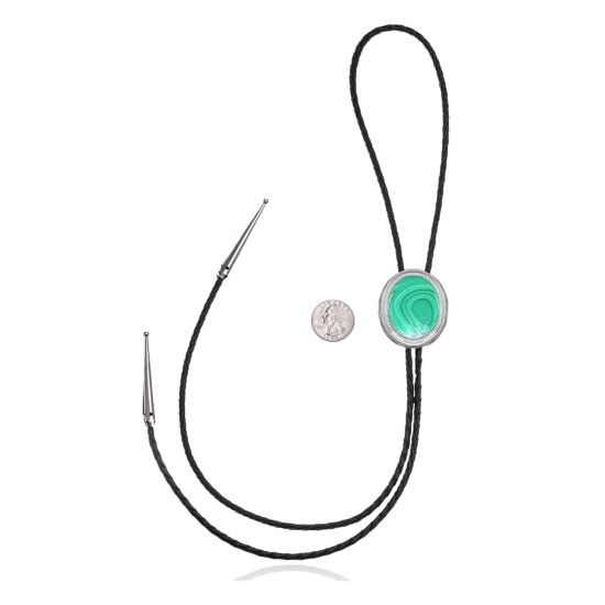 Swirl .925 Sterling Silver Certified Authentic Handmade Navajo Native American Natural Turquoise Bolo Tie 34352